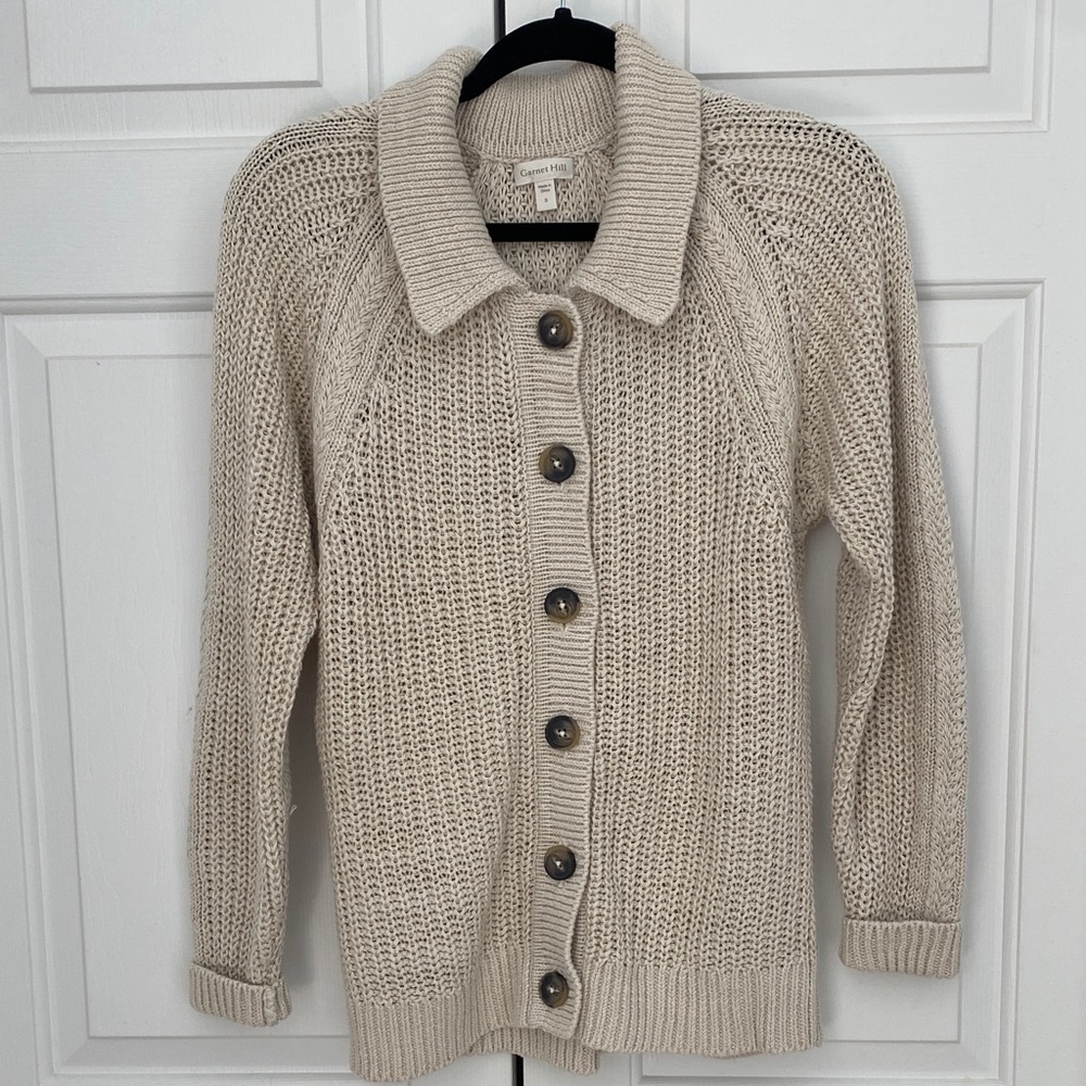 Garnet Hill Cream Button-Up Cardigan